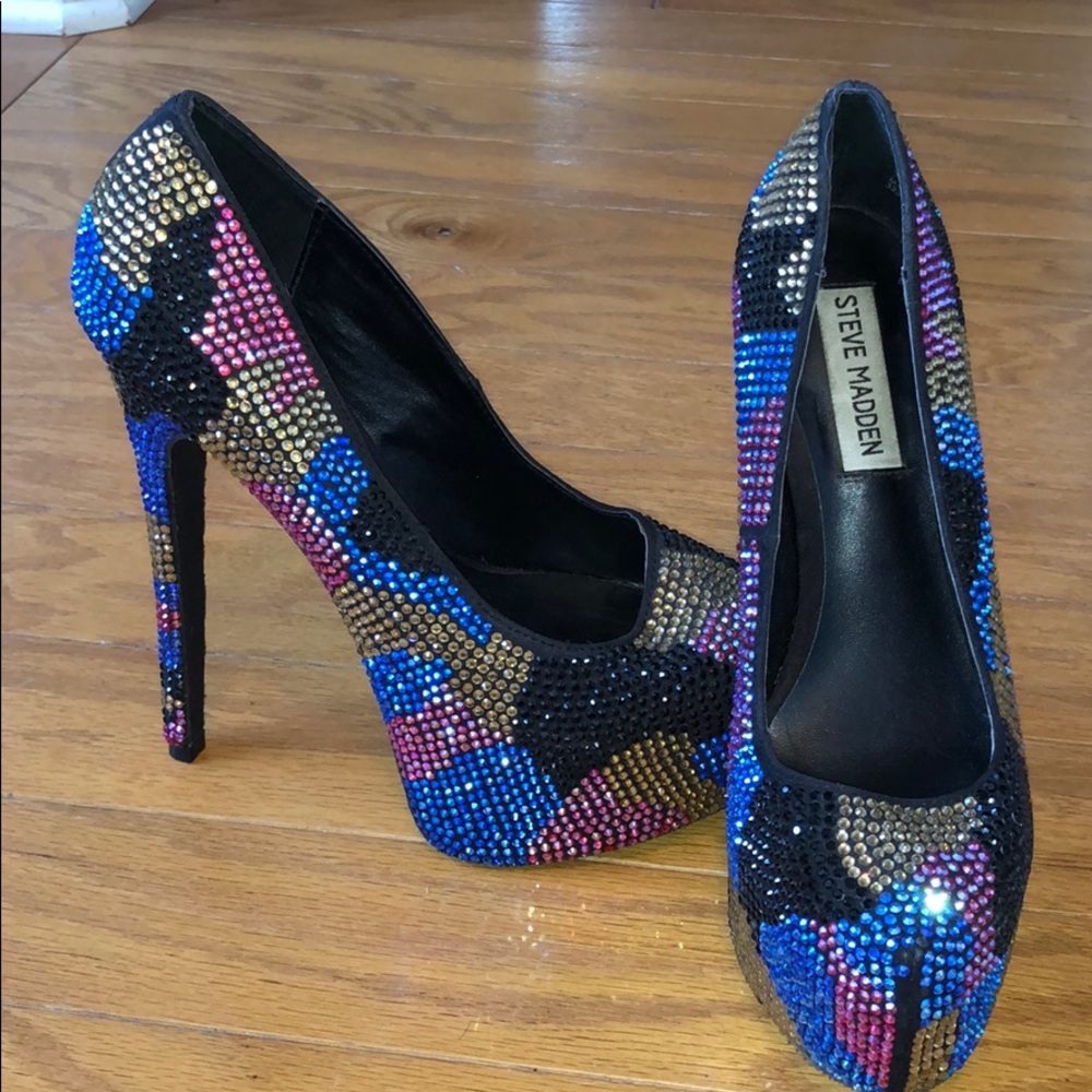 Multi-Colored Rhinestone Platform Heels - image 1